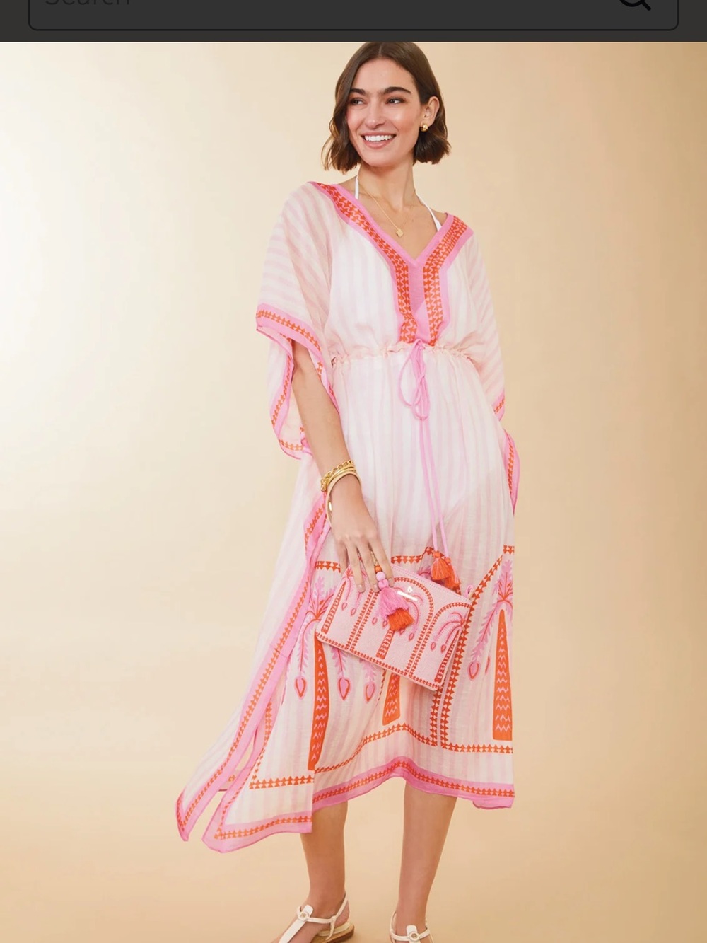Spartina 449 Pink and Coral Embroidered Caftan Cover-Up